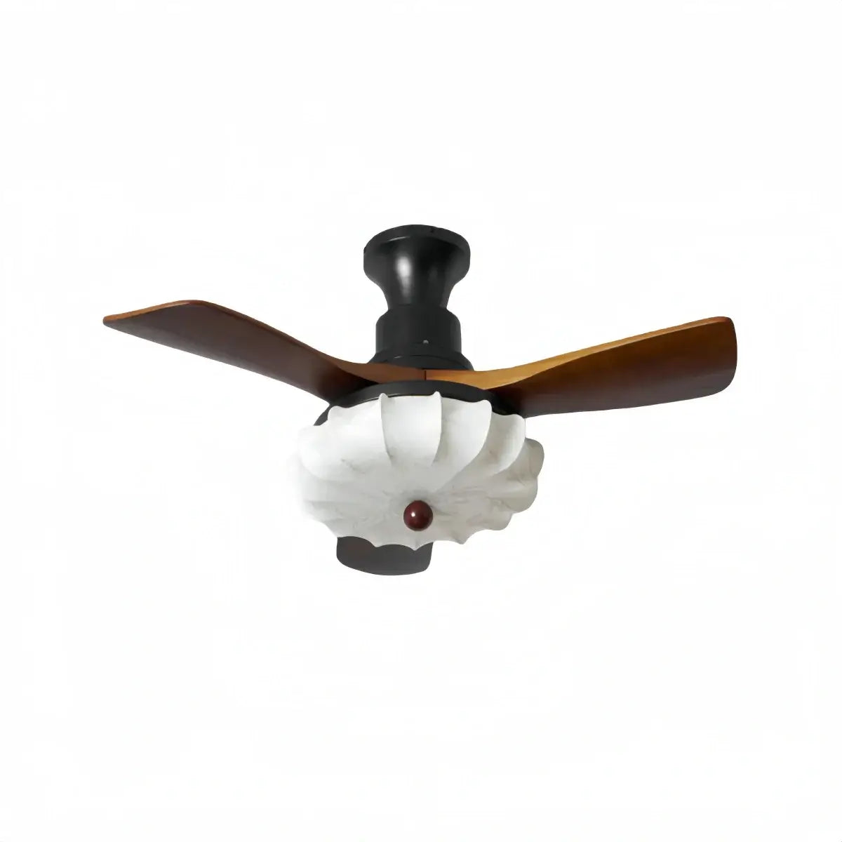 Modern Ceiling Fan Light — Lotus Fabric Shade & Walnut Wood