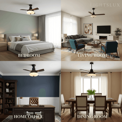 Modern Ceiling Fan Light — Lotus Fabric Shade & Walnut Wood