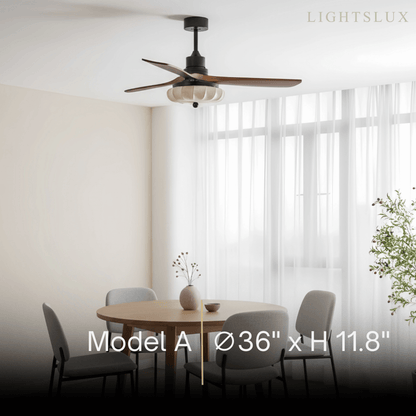 Modern Ceiling Fan Light — Lotus Fabric Shade & Walnut Wood