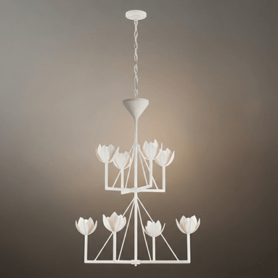 Modern Lotus Chandelier — Curved Petal Shades & Brass Frame