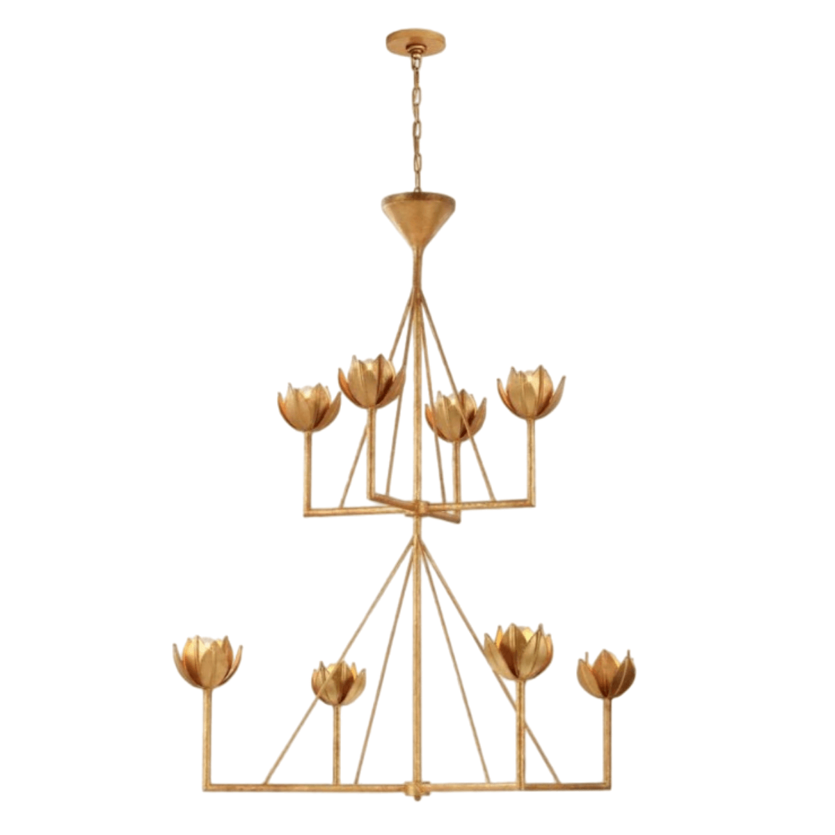 Modern Lotus Chandelier — Curved Petal Shades & Brass Frame