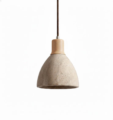 Organic Modern Pendant Light — Textured Stone Resin & Wood Accent
