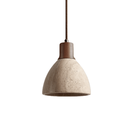 Organic Modern Pendant Light — Textured Stone Resin & Wood Accent