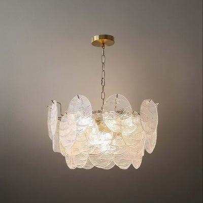  Chandelier — Rippled Wavy Glass Panels & Iron Frame for Living Room