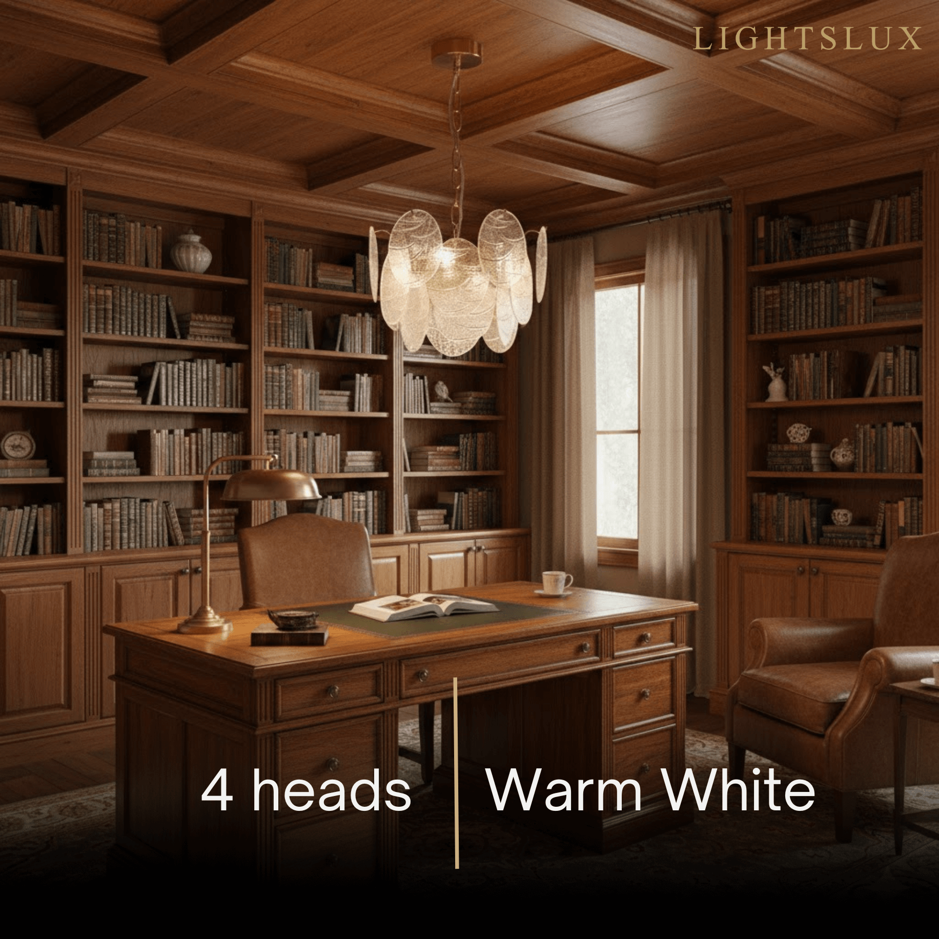  Chandelier — Rippled Wavy Glass Panels & Iron Frame for Living Room