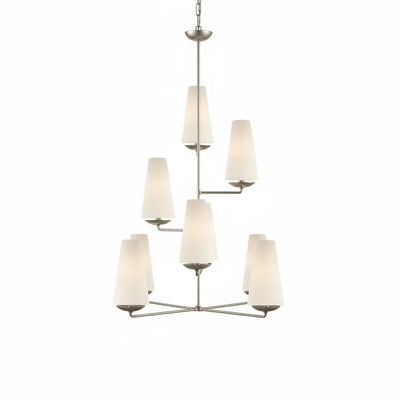 Modern Tiered Chandelier — Copper Frame & Linen Shades 