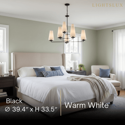 Modern Tiered Chandelier — Copper Frame & Linen Shades 
