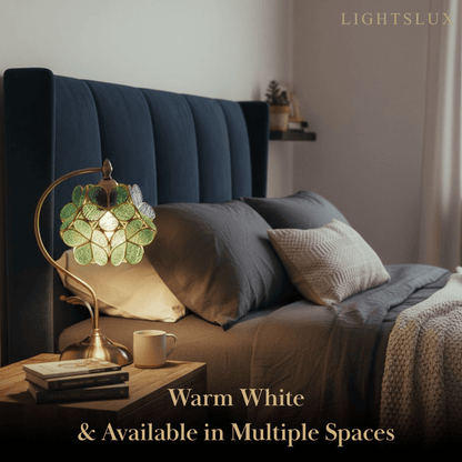 Artisan Leaf-Inspired Desk Lamp — Seafoam Green Glass Leaves & Antique Brass