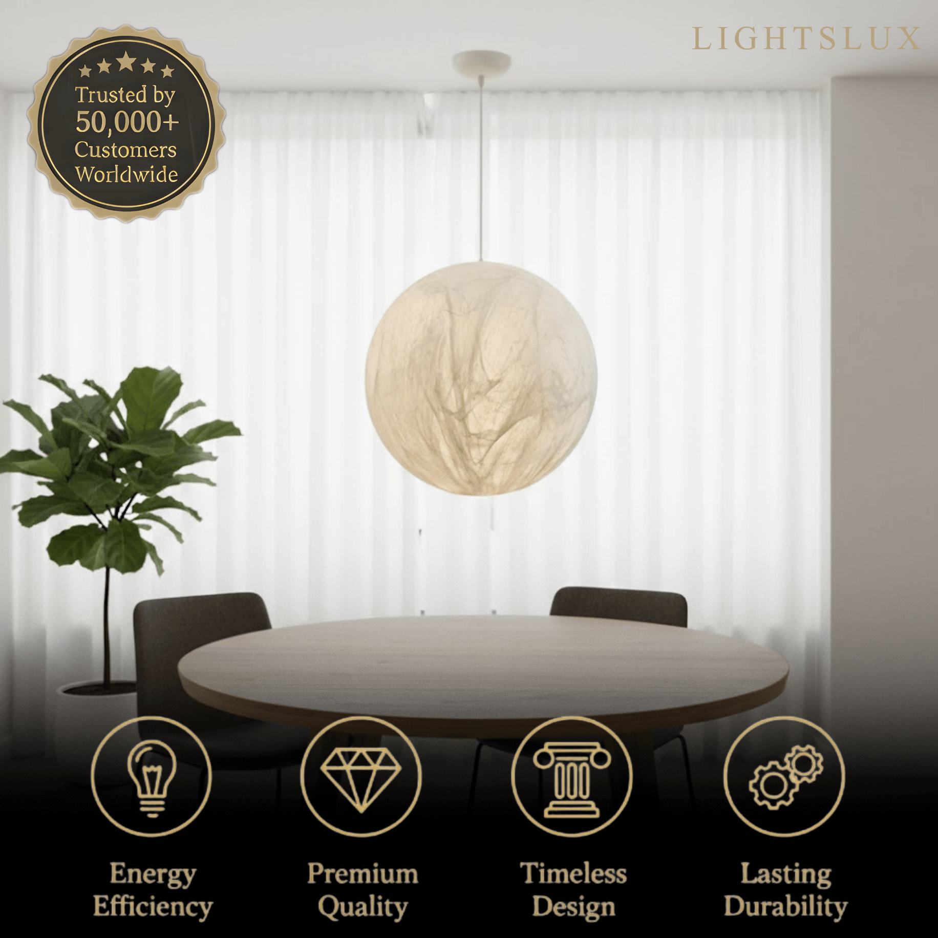 Pendant Light – Mulberry Silk White Globe Ceiling Lamp for Living Room
