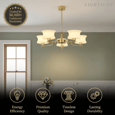 Vintage Chandelier – Gold or Chrome Glass Ceiling Light for Dining Room