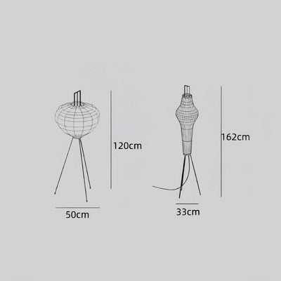 Japanische Stehleuchte – Laternenlampe aus Maulbeerpapier mit schwarzem Metallsockel für das Wohnzimmer