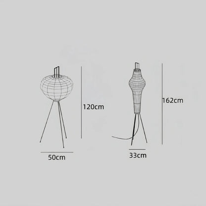Japanische Stehleuchte – Laternenlampe aus Maulbeerpapier mit schwarzem Metallsockel für das Wohnzimmer