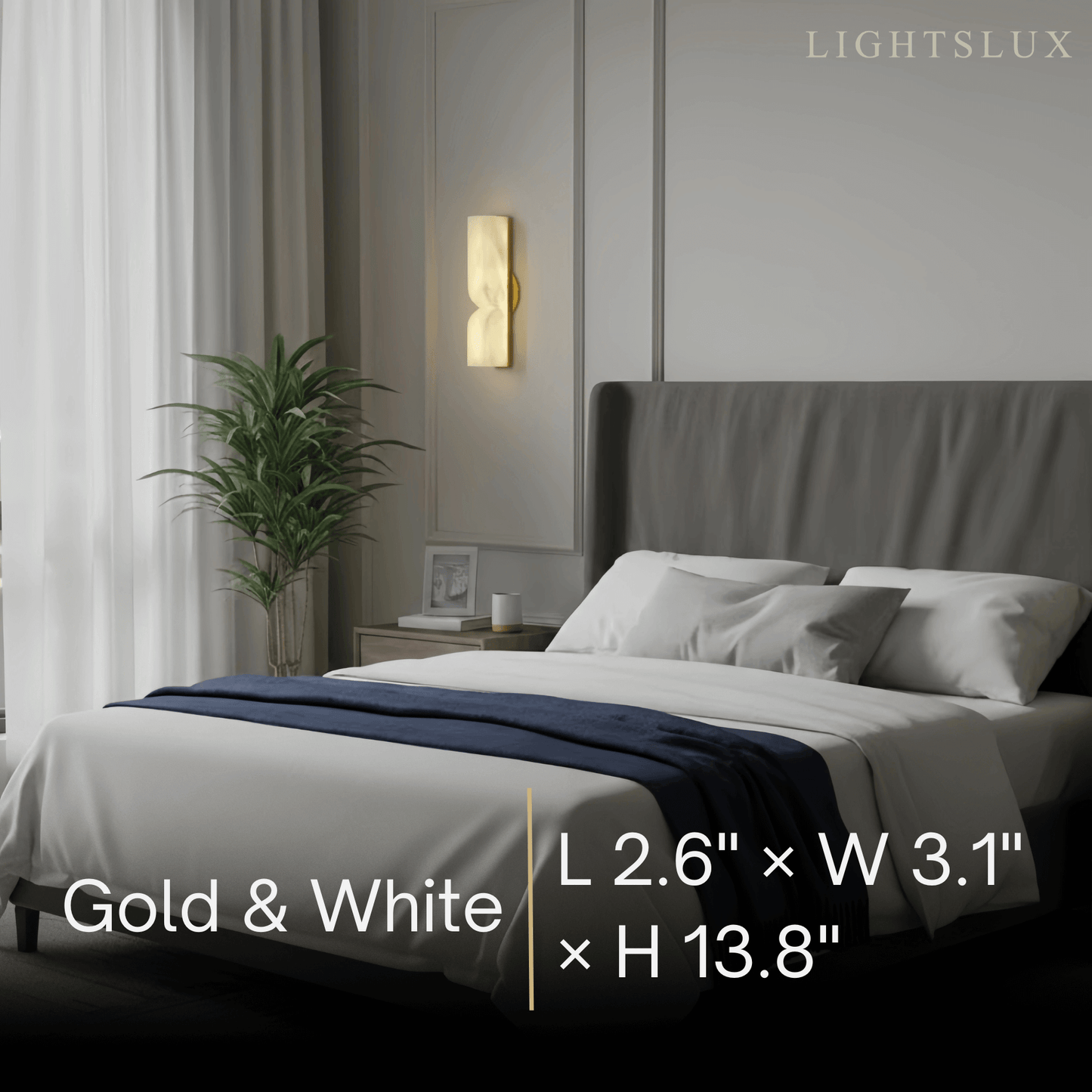  Alabaster Wall Sconce – LED Stone Wall Light in Gold or Black for Living Room
