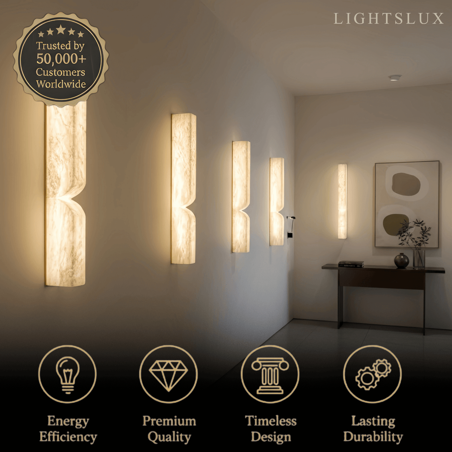 Alabaster Wall Sconce – LED Stone Wall Light in Gold or Black for Living Room