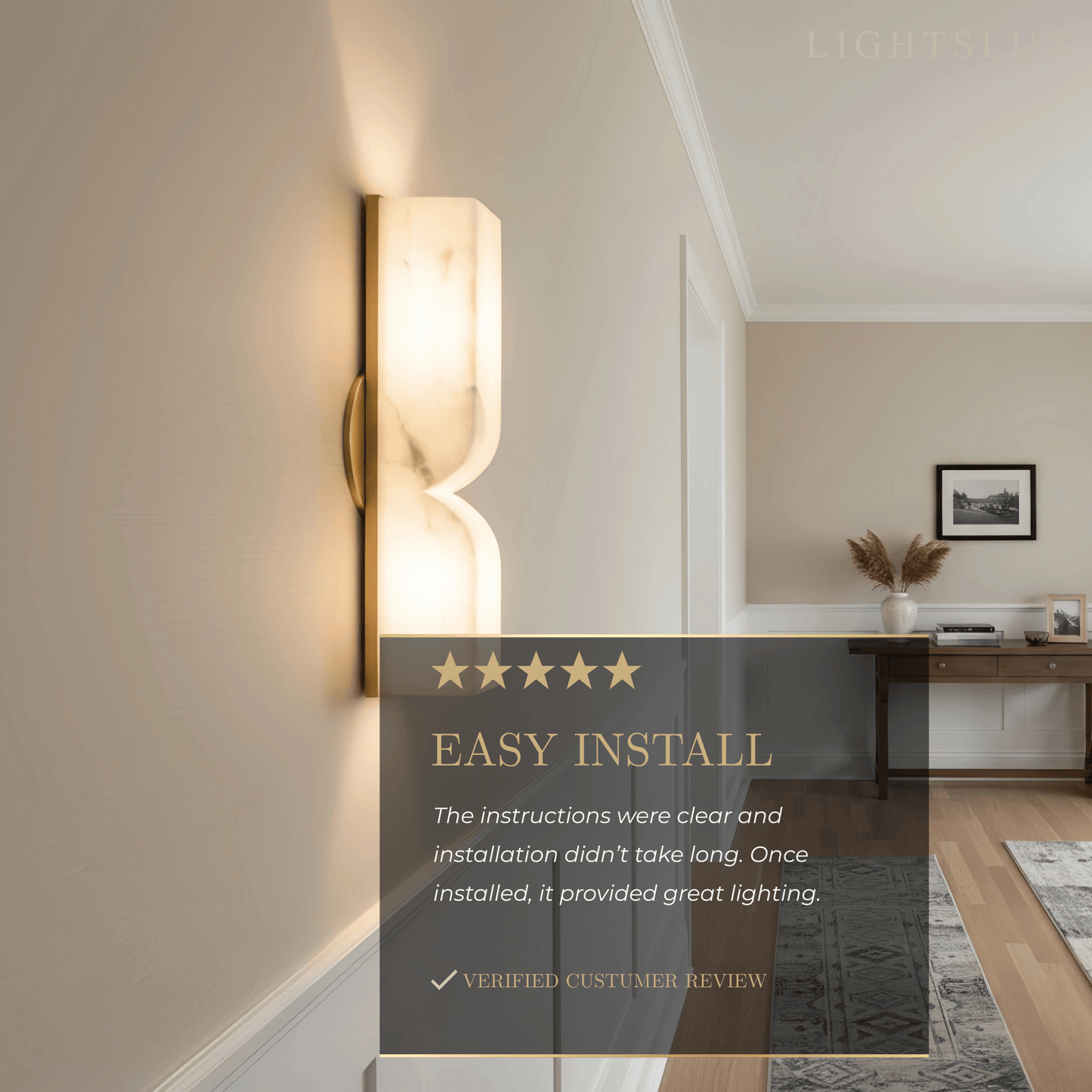  Alabaster Wall Sconce – LED Stone Wall Light in Gold or Black for Living Room