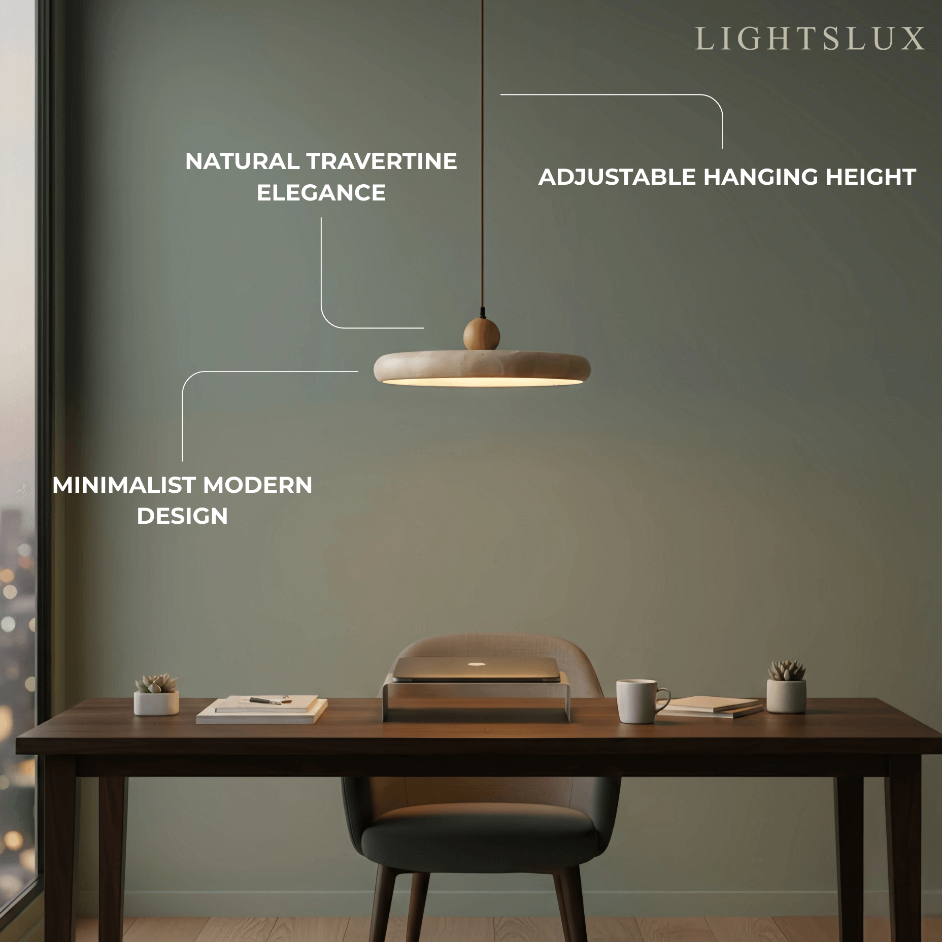 Modern Pendant Light – Wood and Stone LED Ceiling Lamp for Dining Room