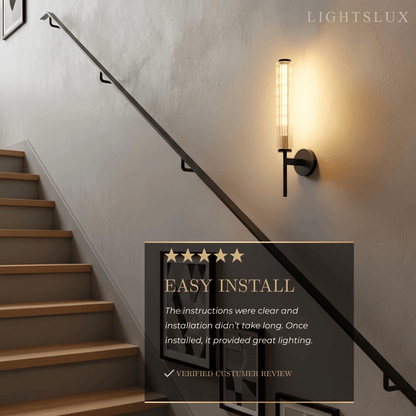 Modern Linear Wall Light – Brass and Glass LED Sconce for Bathroom or Bedroom