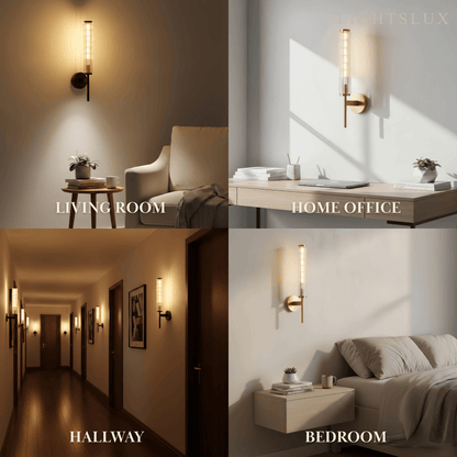 Modern Linear Wall Light – Brass and Glass LED Sconce for Bathroom or Bedroom