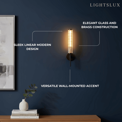 Modern Linear Wall Light – Brass and Glass LED Sconce for Bathroom or Bedroom