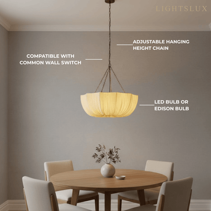 Modern Fabric Pendant Light – Black Brass Ceiling Lamp with Cotton Shade for Dining Room
