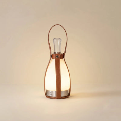 Modern Leather Table Lamp – Portable LED Glass Light in Brown, White or Silver for Bedroom