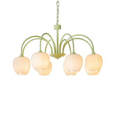 Modern Tulip Chandelier – Matcha Metal and White Glass Ceiling Light