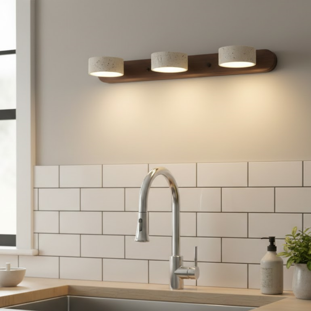 Modern Travertine Wall Light – Wood and Stone LED Sconce