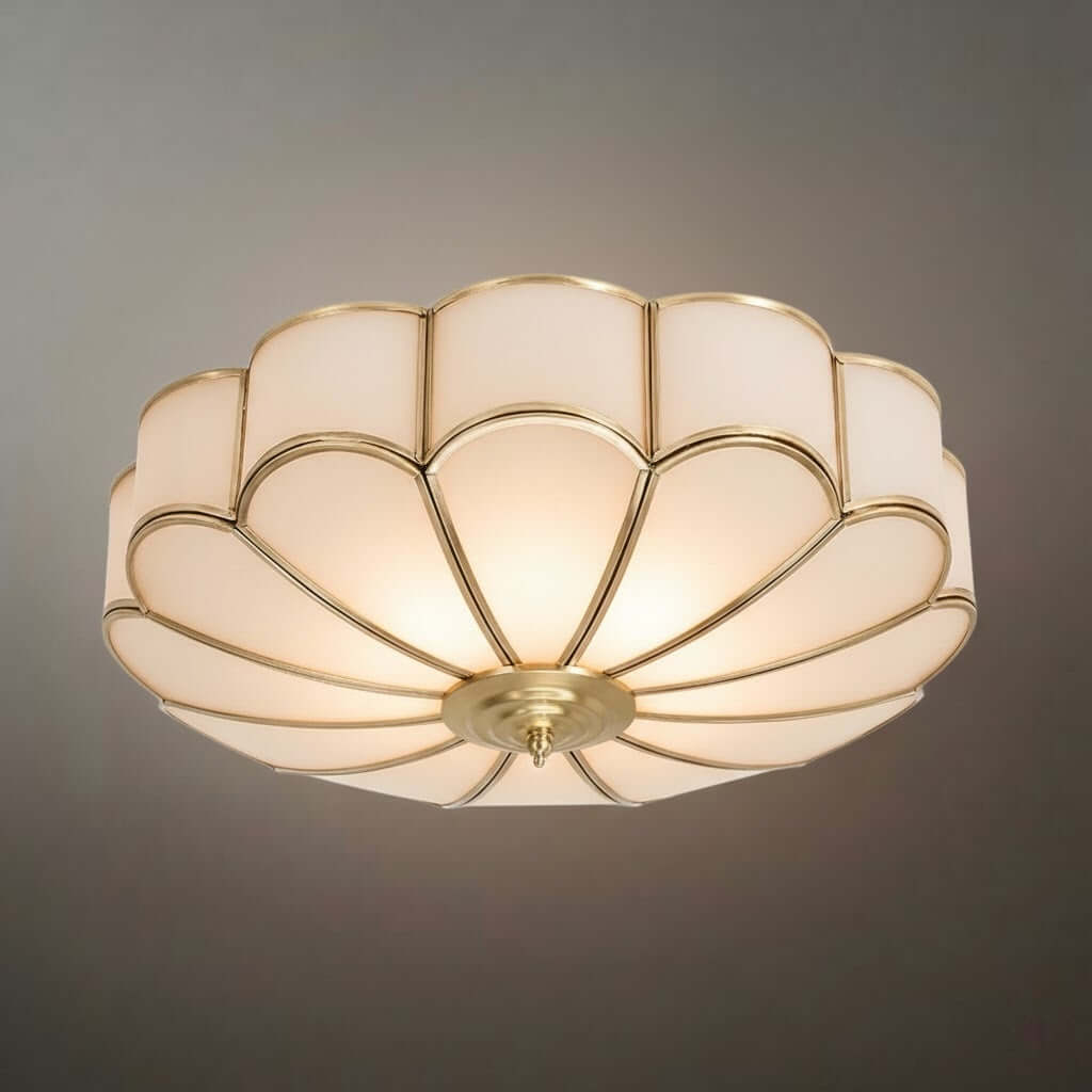 Modern Flower Glass Ceiling Light – Brass Flush Mount Lamp 