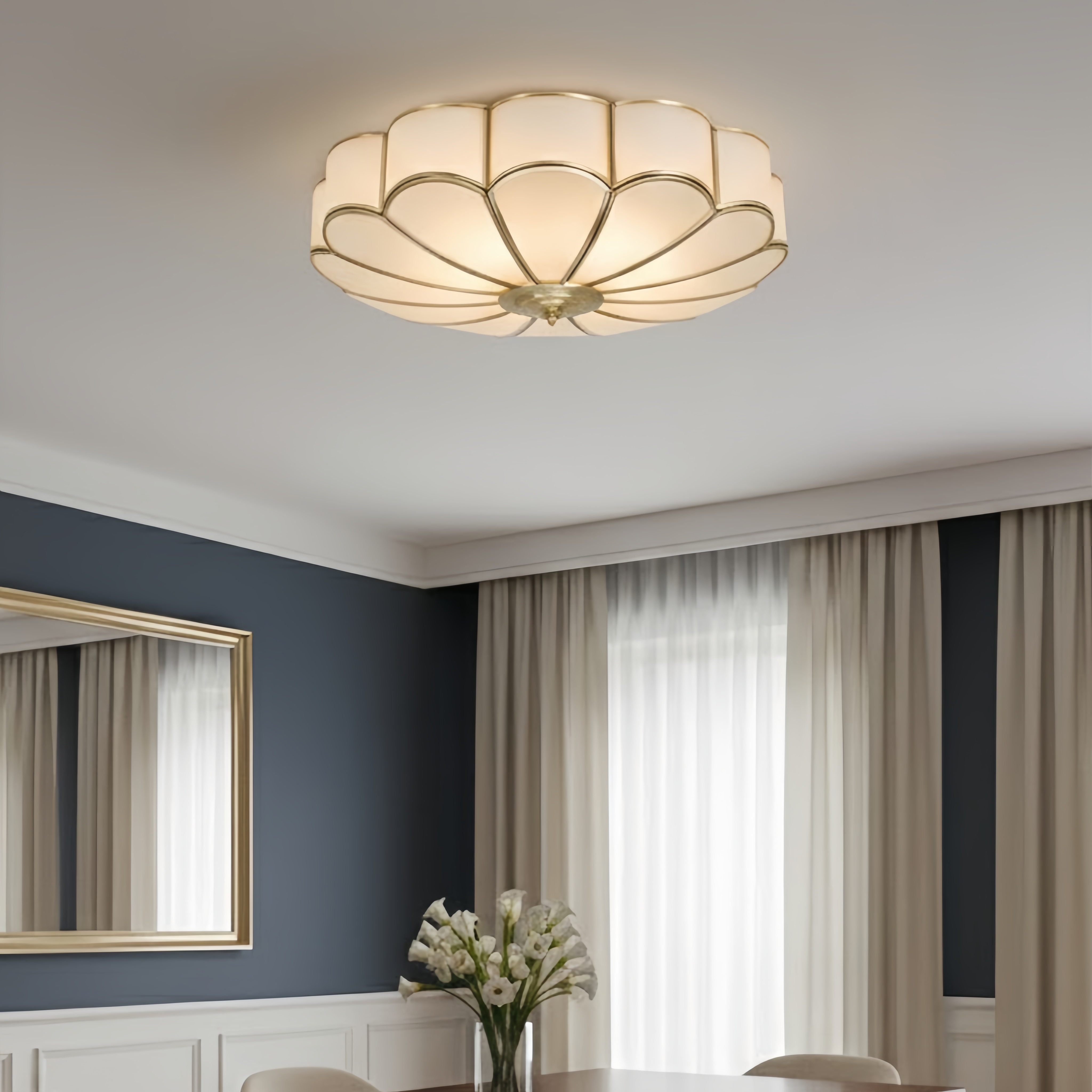 Modern Flower Glass Ceiling Light – Brass Flush Mount Lamp 