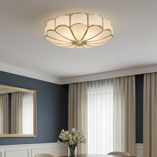 Modern Flower Glass Ceiling Light – Brass Flush Mount Lamp 