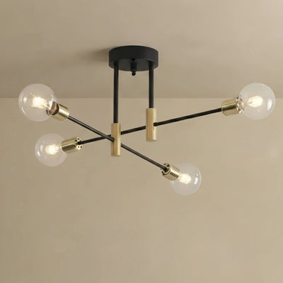 Modern Branching Chandelier – Black/Gold Metal Fixture 4/6/8 Heads Living Room