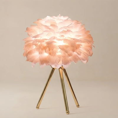 Lunara Art Deco Table Lamp – Feather& Metal Tripod Base 