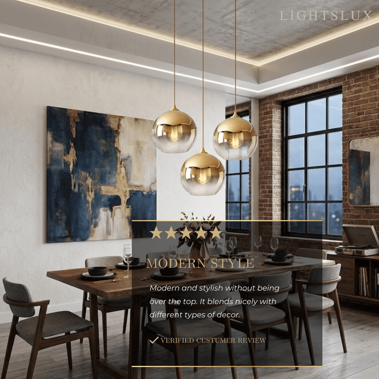 Excelis Modern Glass Globe Pendant Light – Gold/Silver LED Lamp for Dining Room