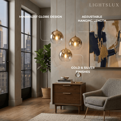 Excelis Modern Glass Globe Pendant Light – Gold/Silver LED Lamp for Dining Room