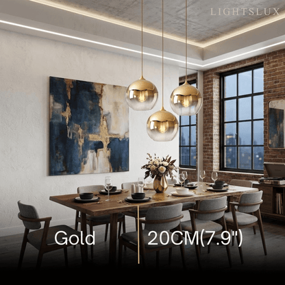 Excelis Modern Glass Globe Pendant Light – Gold/Silver LED Lamp for Dining Room