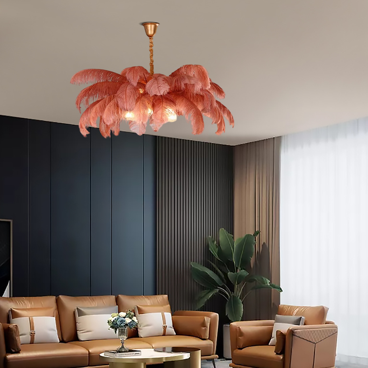 Morandia Art-Deco-Pendelleuchte – 8-farbig, Messing/Feder, für luxuriöses Schlaf-/Esszimmer