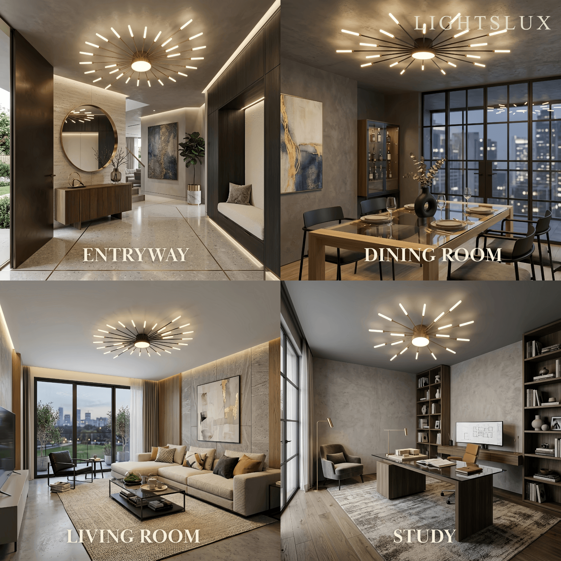 Nebula Modern Firework Ceiling Light –  Gold/Black for Bedroom Dining Room Living Room