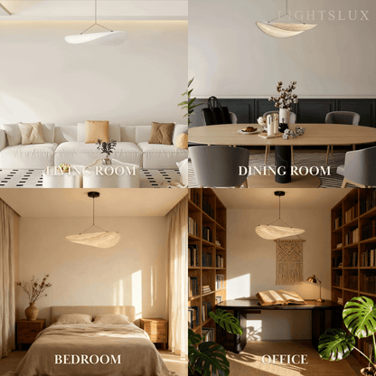 Art Deco White Pendant Light – Curved Metal Design for Dining Room