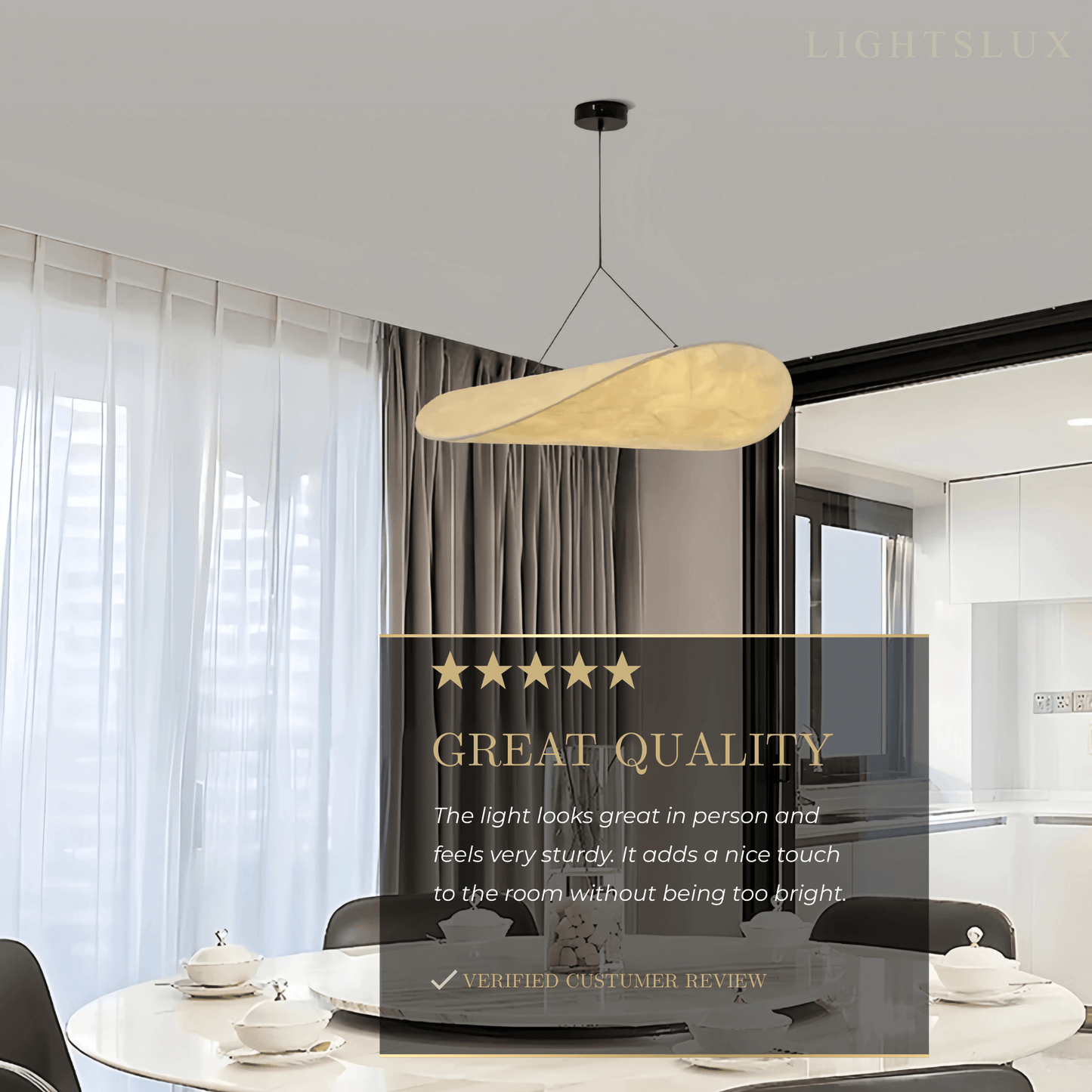 Art Deco White Pendant Light – Curved Metal Design for Dining Room