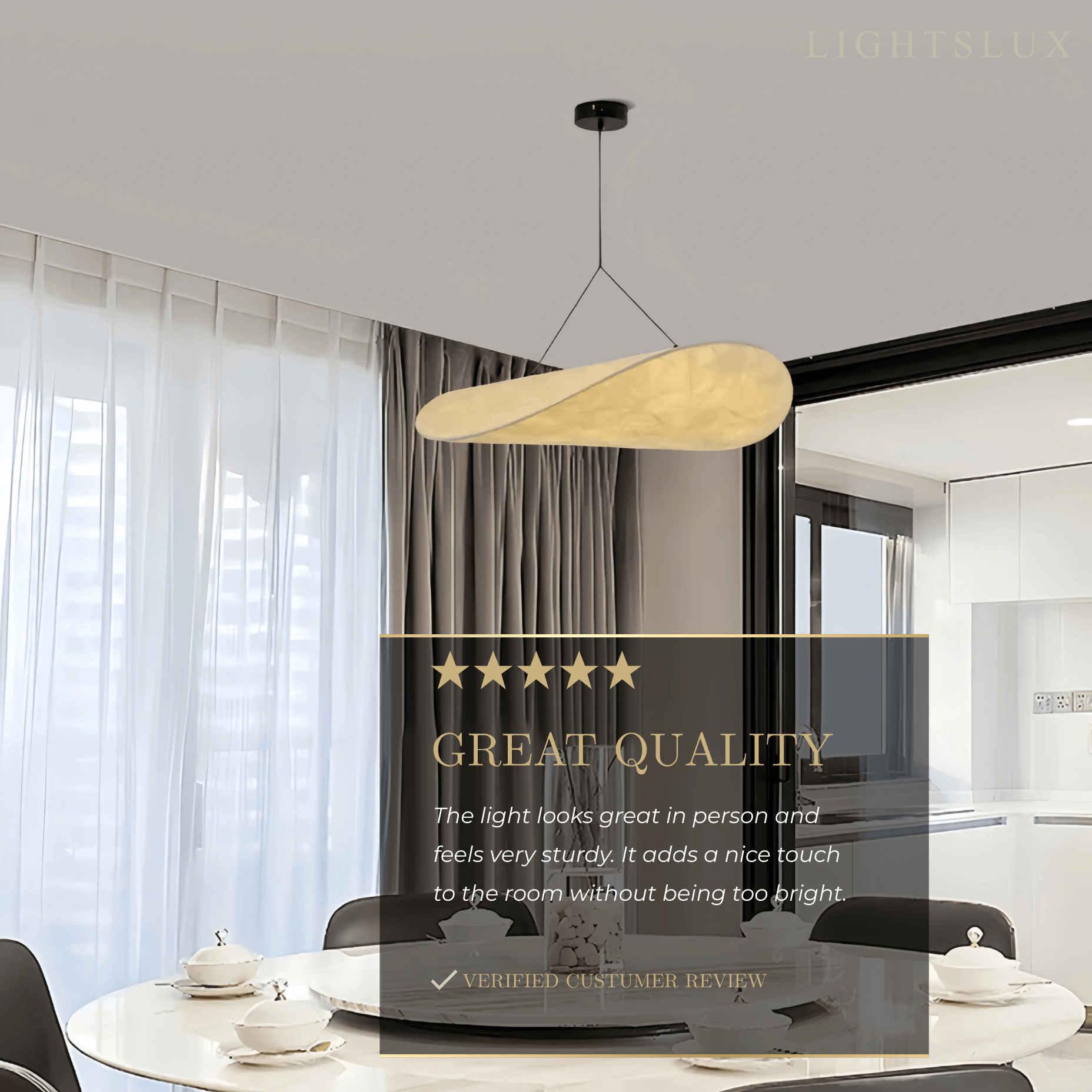 Art Deco White Pendant Light – Curved Metal Design for Dining Room