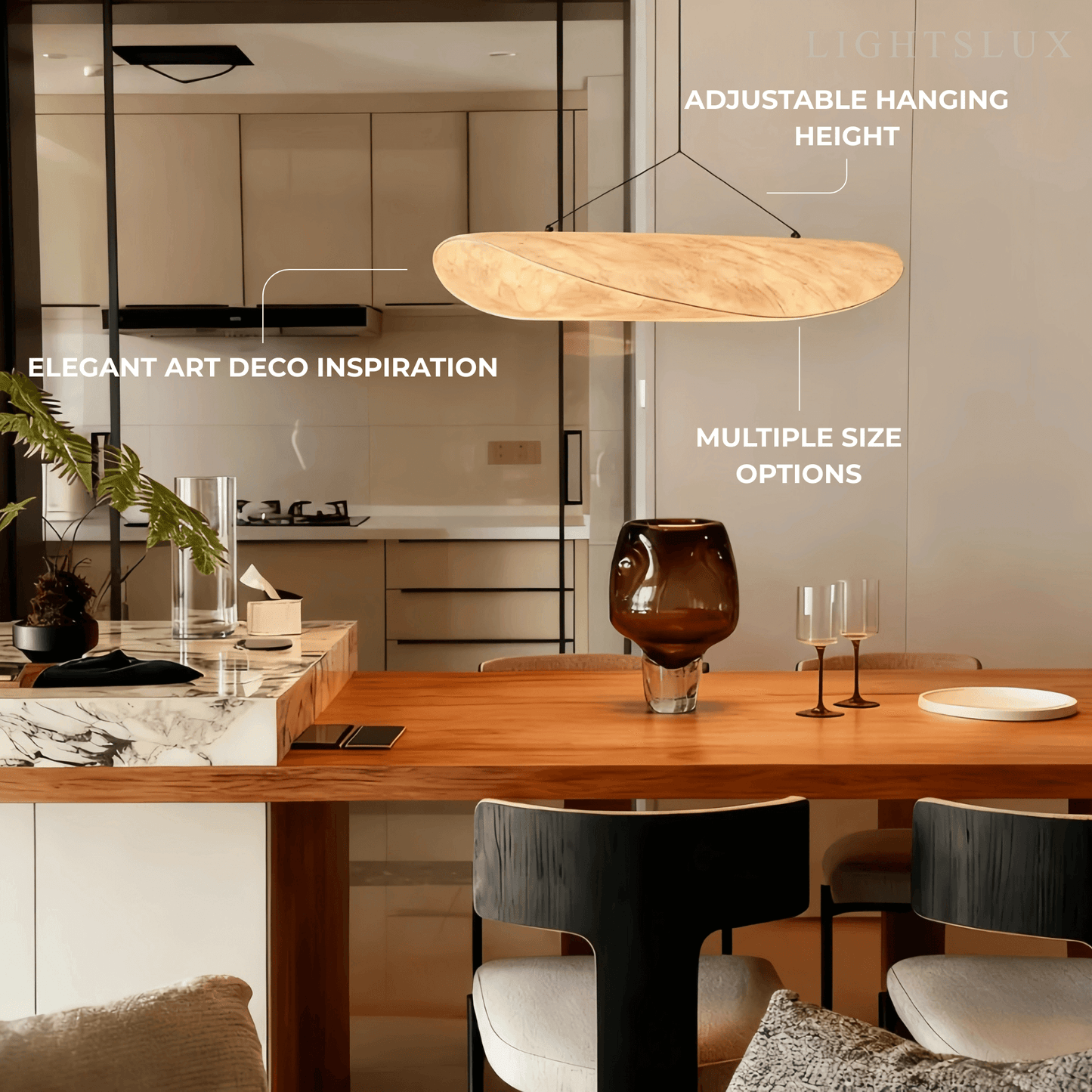 Art Deco White Pendant Light – Curved Metal Design for Dining Room