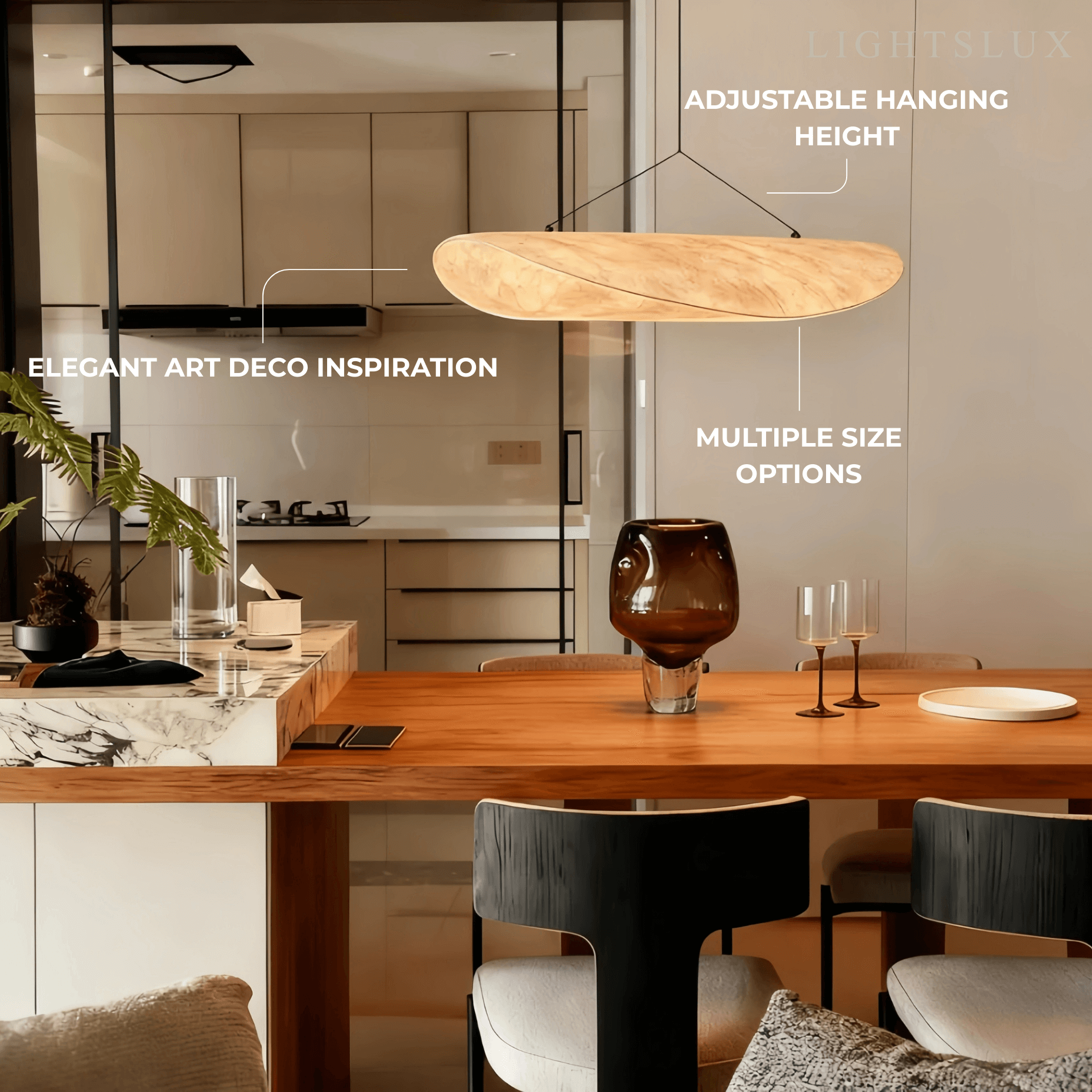 Art Deco White Pendant Light – Curved Metal Design for Dining Room