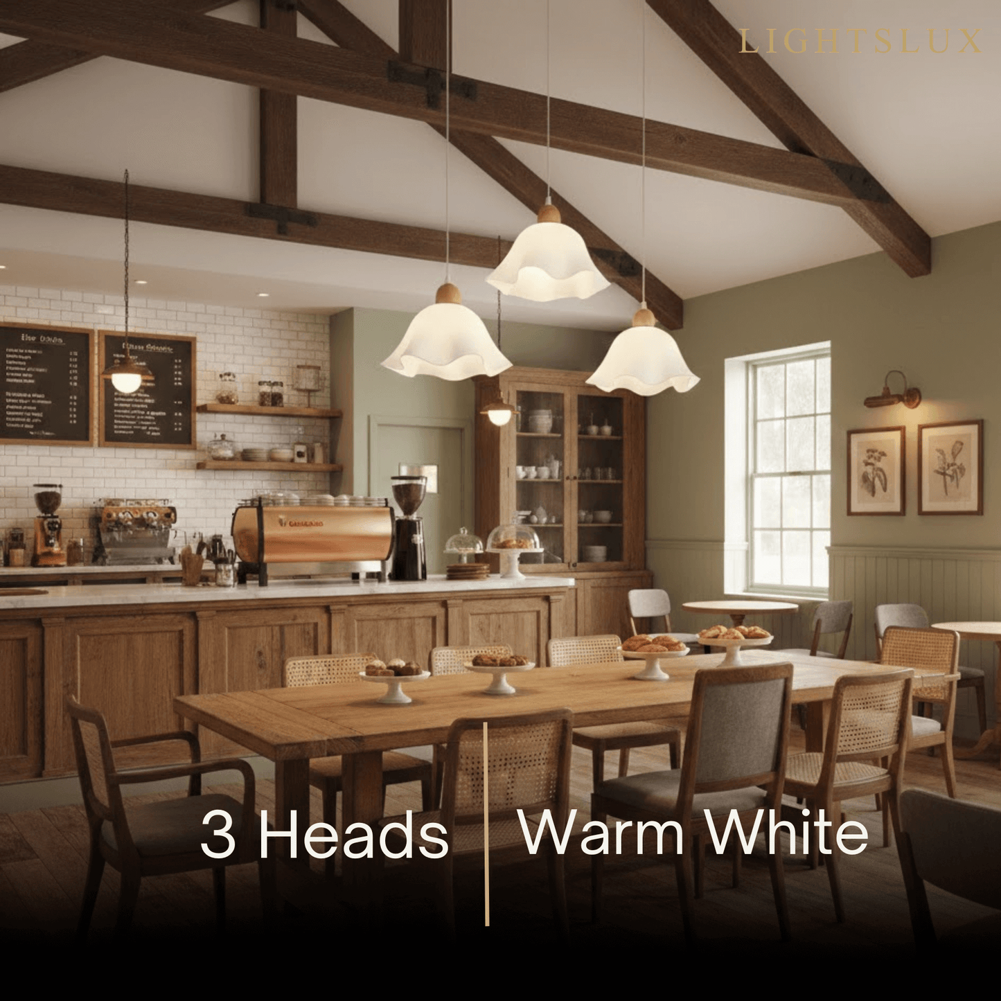 Crema Nordic Flower LED Pendant Light – White Wood/Acrylic for Dining Room