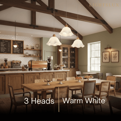 Crema Nordic Flower LED Pendant Light – White Wood/Acrylic for Dining Room