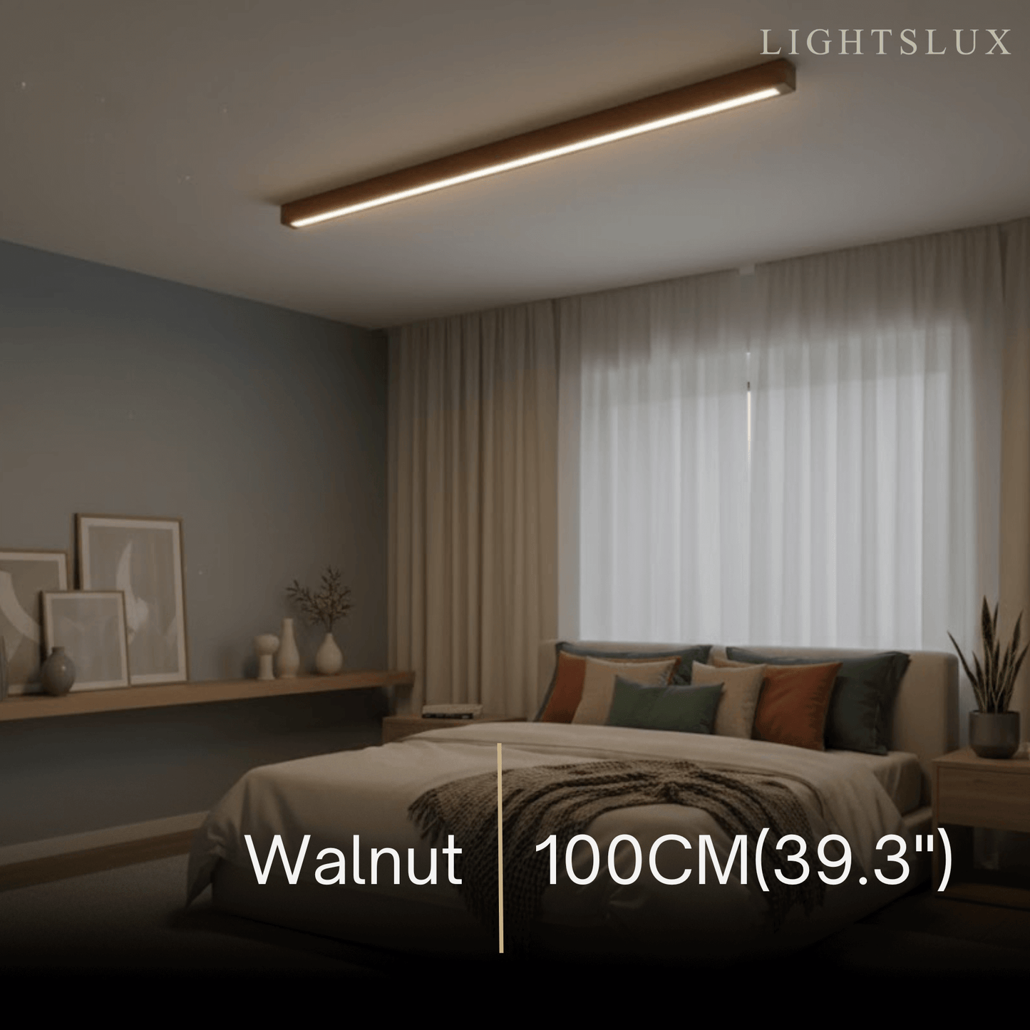 Arcato Minimalist Linear LED Ceiling Light – Walnut/Wood for Living Room