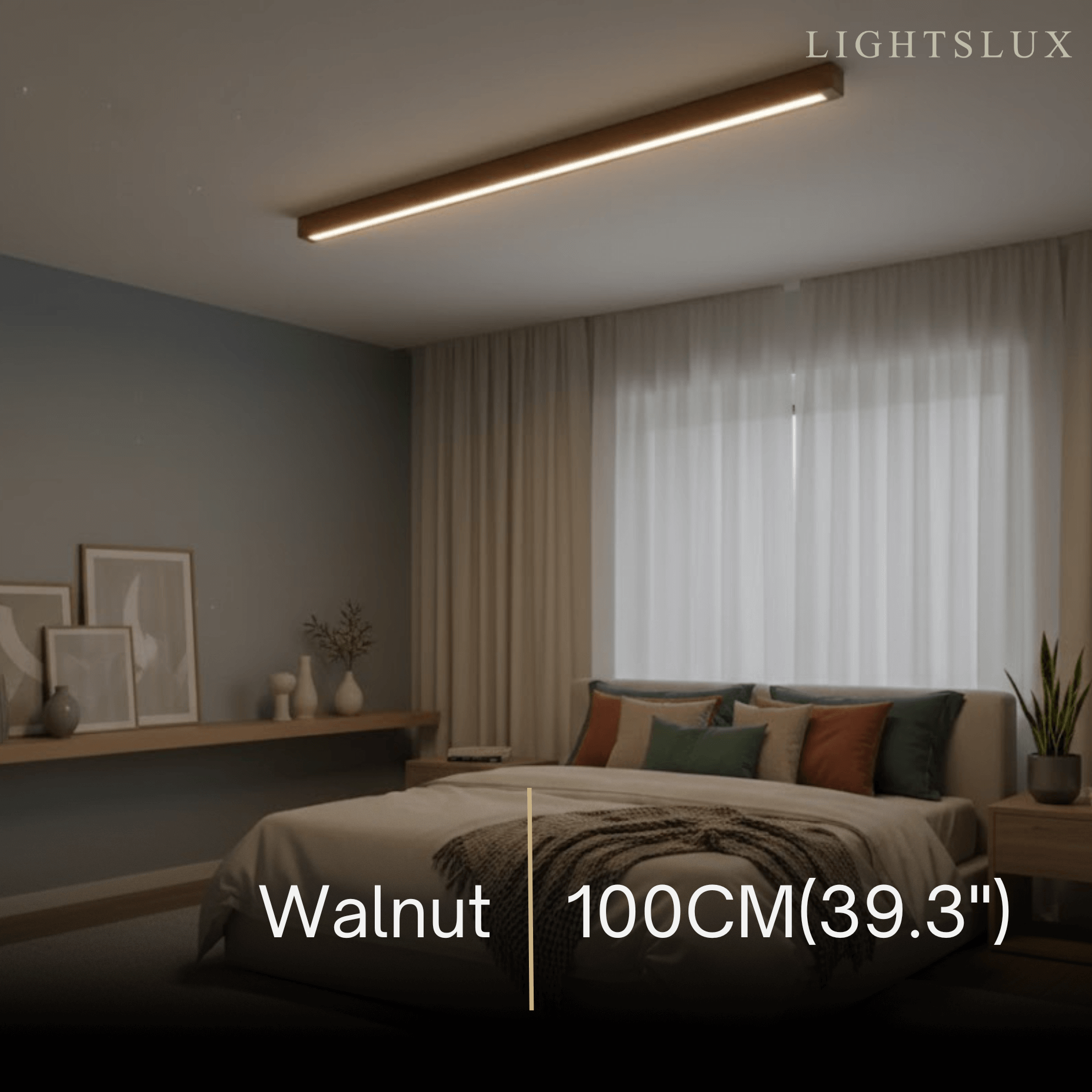 Arcato Minimalist Linear LED Ceiling Light – Walnut/Wood for Living Room