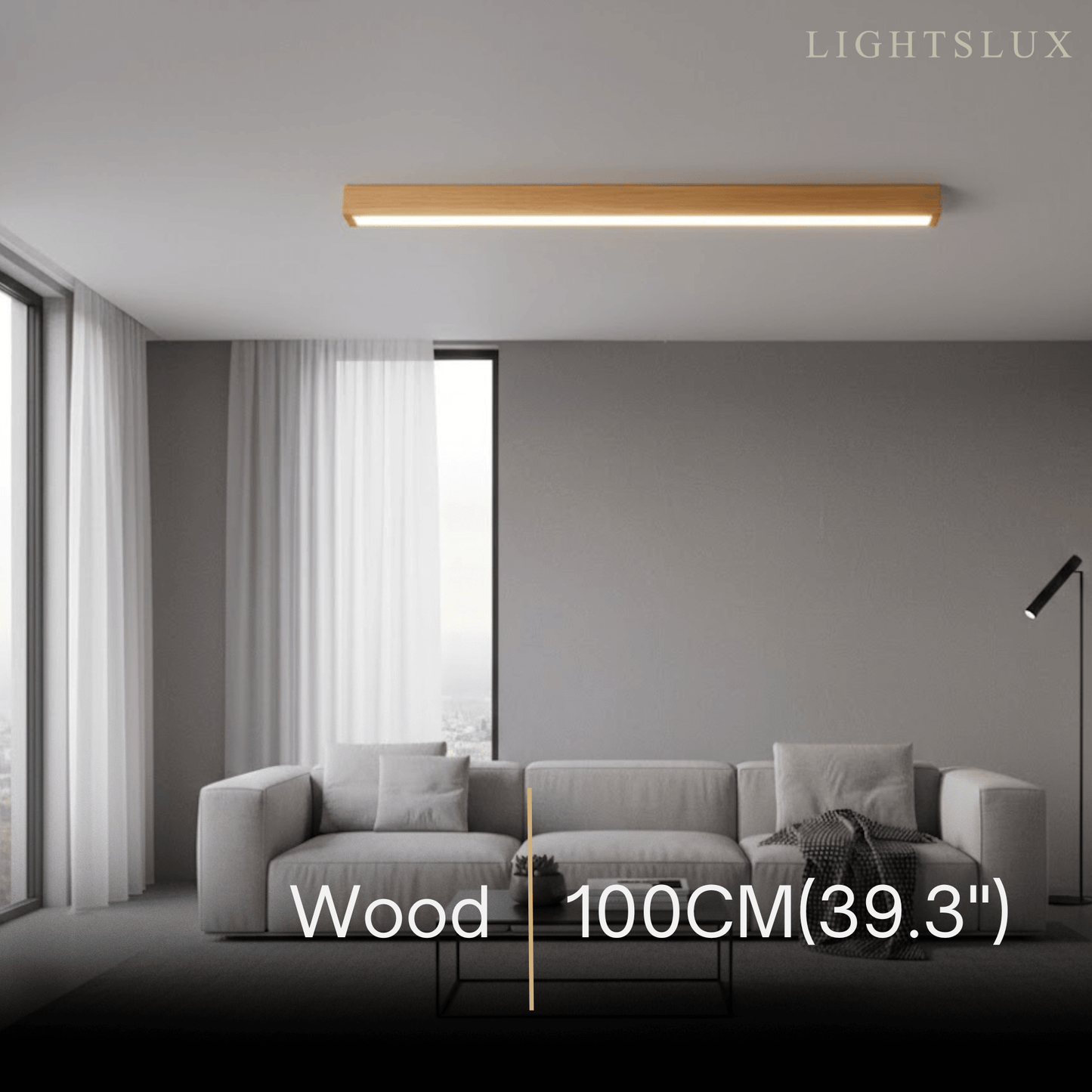 Arcato Minimalist Linear LED Ceiling Light – Walnut/Wood for Living Room