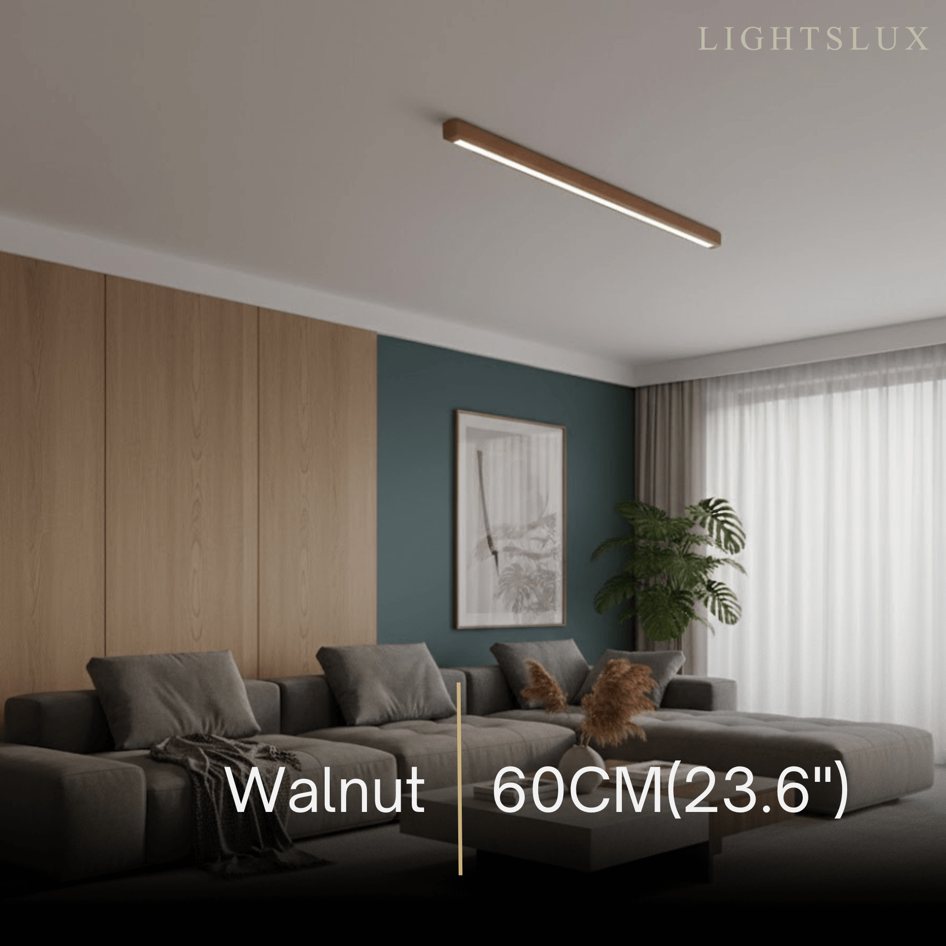 Arcato Minimalist Linear LED Ceiling Light – Walnut/Wood for Living Room