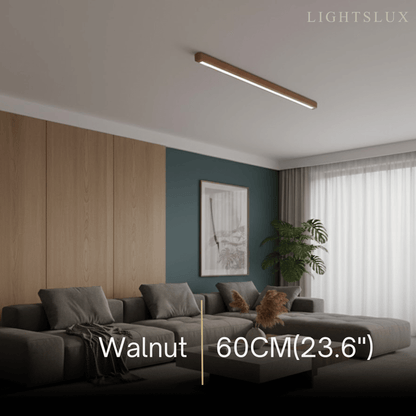 Arcato Minimalist Linear LED Ceiling Light – Walnut/Wood for Living Room
