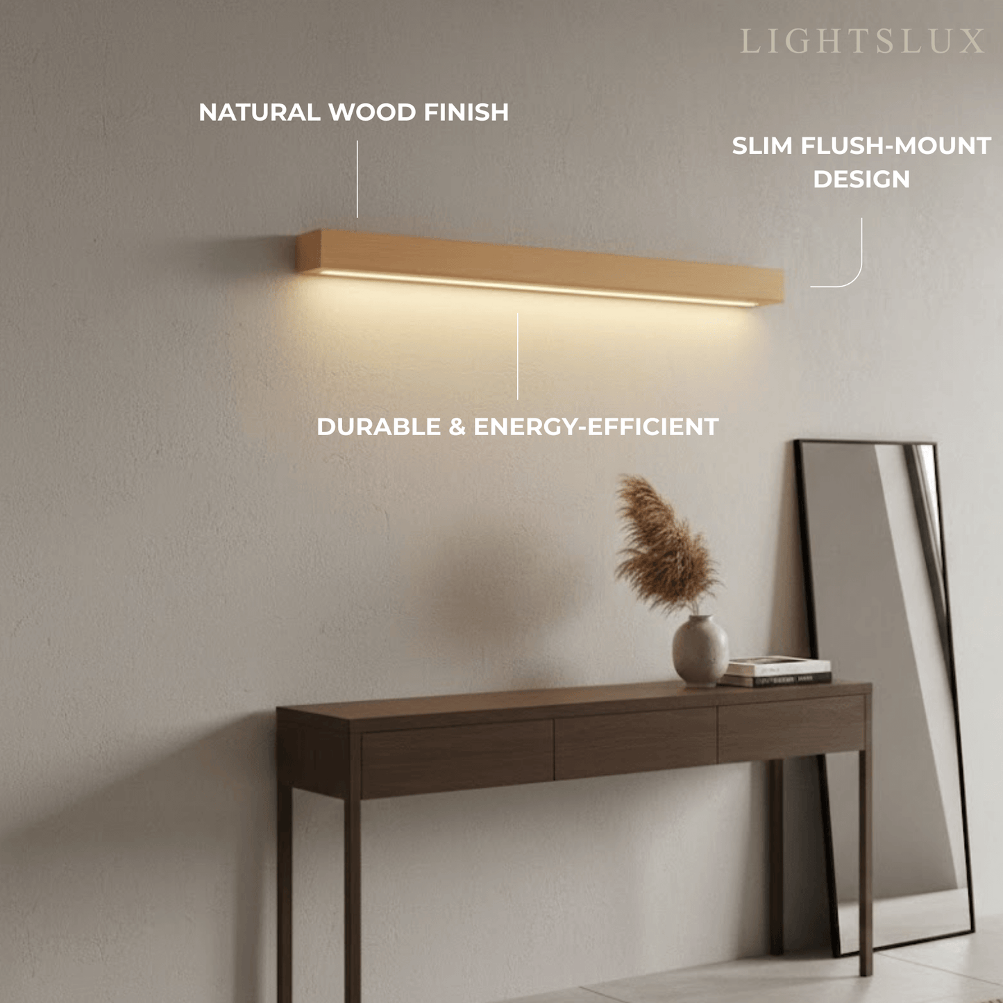 Arcato Minimalist Linear LED Ceiling Light – Walnut/Wood for Living Room